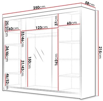 Dulap de haine cu uși culisante Gamarut VI 200 (Alb + Negru + auriu) (cu oglindă). Promo -17%. 1105720