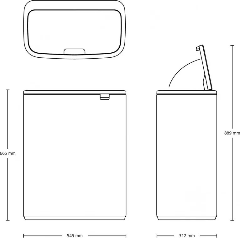 Cos de gunoi Brabantia Bo Touch 1001274, 60 L, Deschidere lina, silentioasa si larga, Rezistent la amprente, Negru mat