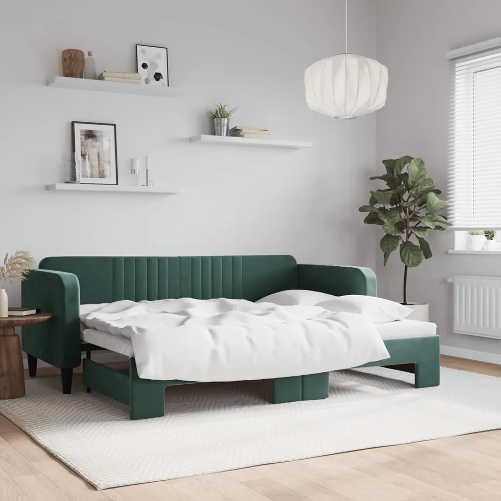 3197058 vidaXL Pat de zi cu extensie, verde închis, 80x200 cm, catifea