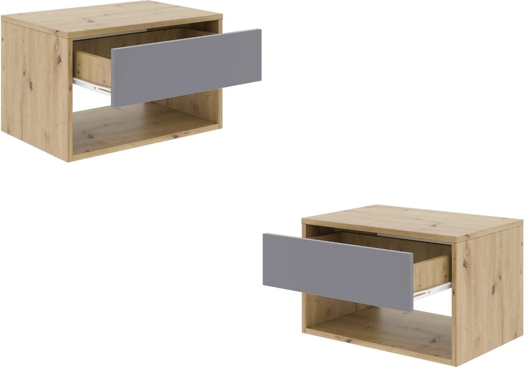 Set 2 Noptiere Pedro, 1 Sertar, Stejar Artisan/Antracit, 53 x 35 x 33 cm