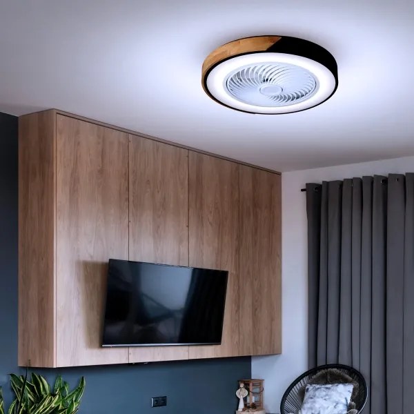 Brilagi-LED plafonieră LED dimabilă cu ventilator, 30W/230V, 3000-6500K, negru/stejar +telecomandă