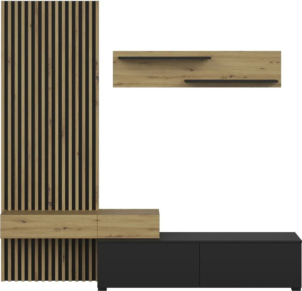 Mobilier living CAMINO, stejar artisan/negru, PAL laminat