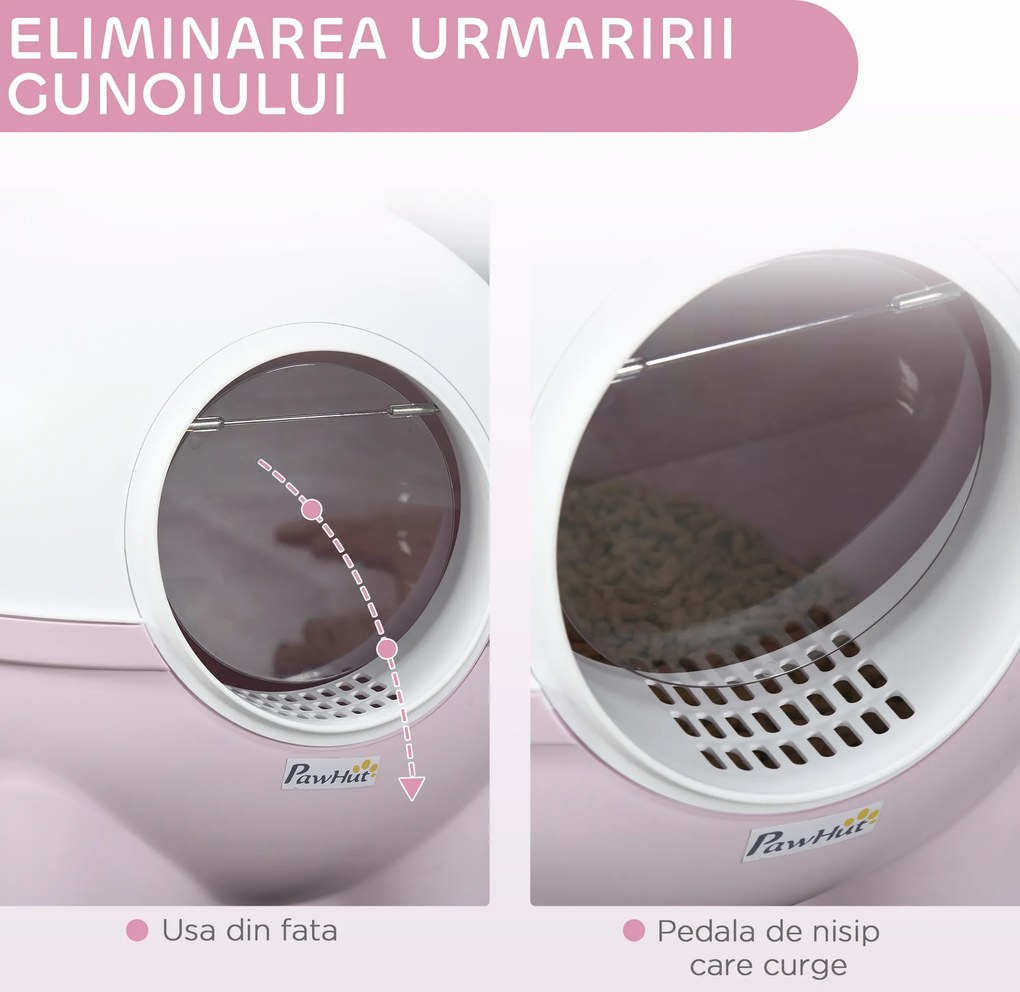 PawHut Litieră cu Capac pentru Pisici, Litiera pentru Pisici Mare cu Capac, Lopatica, Pedala pentru Nisipul care Cade, Maner Superior, Verde Deschis | Aosom Romania