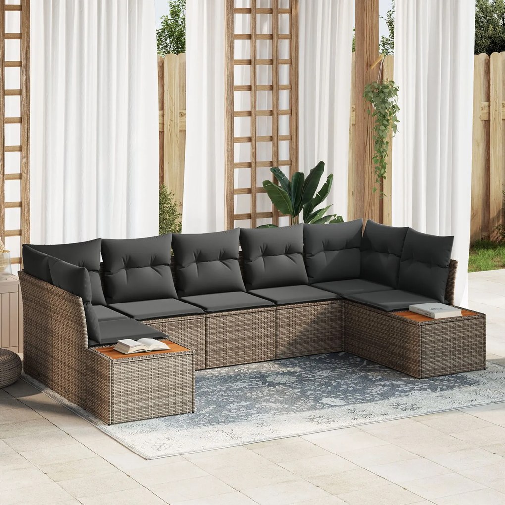 vidaXL Set Canapea Grădină de 7 Piese cu Perne Gri Ratan Acacia