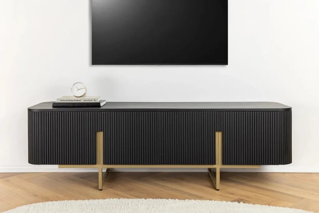 Comoda TV lemn de mango fronturi canelate GATSBY 160cm negru