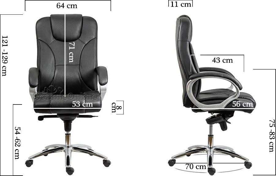 Scaun directorial din piele naturala cu bază cromată OFF 5860 negru