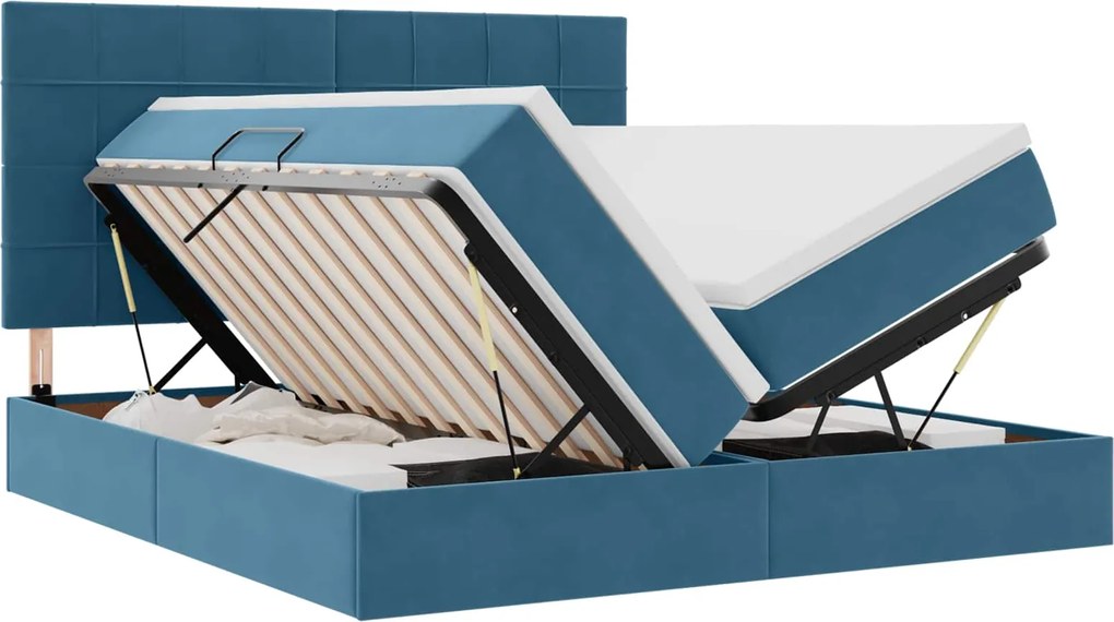 vidaXL Pat cu storage cu saltea Albastru închis 200 x 200 cm Catifea