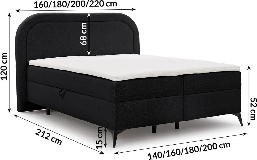 Pat boxspring negru cu spațiu de depozitare 140x200 cm Ornes – Ropez