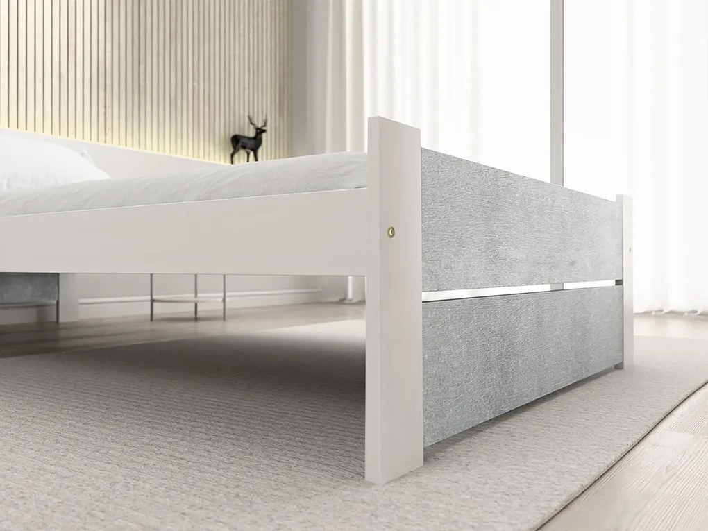 Pat IKAROS DOUBLE 90 x 200 cm, beton/alba Saltele: Cu saltele Coco Maxi 20 cm, Somiera pat: Cu lamele drepte