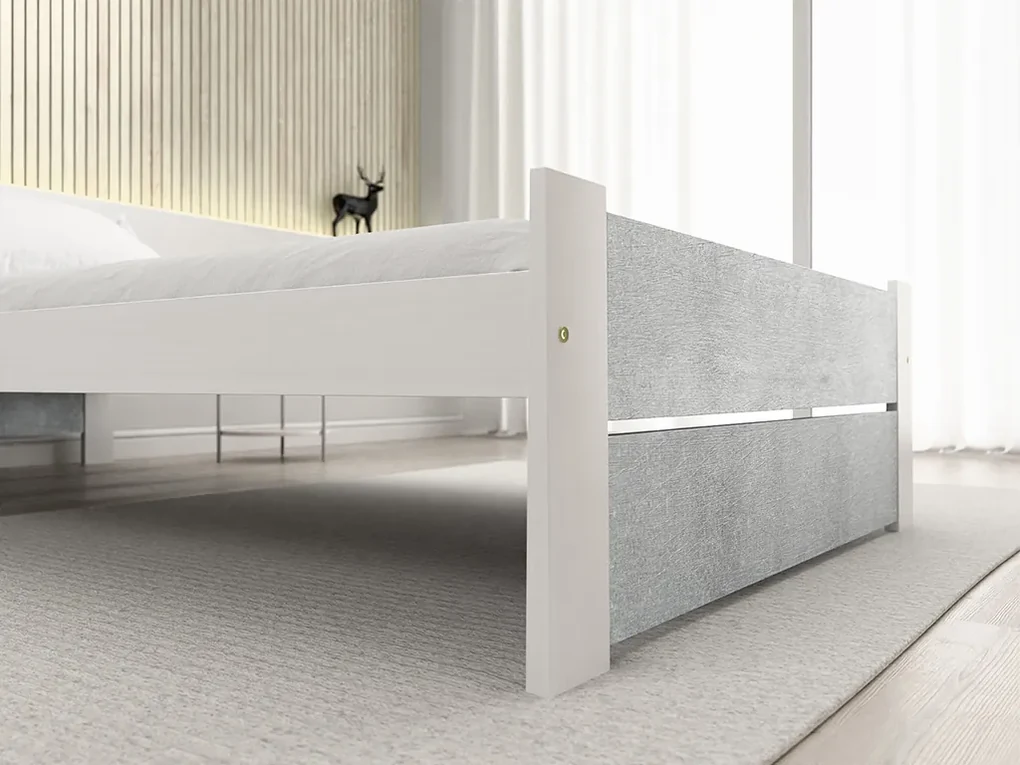 Pat IKAROS DOUBLE 90 x 200 cm, beton/alba Saltele: Fara saltea, Somiera pat: Cu lamele drepte