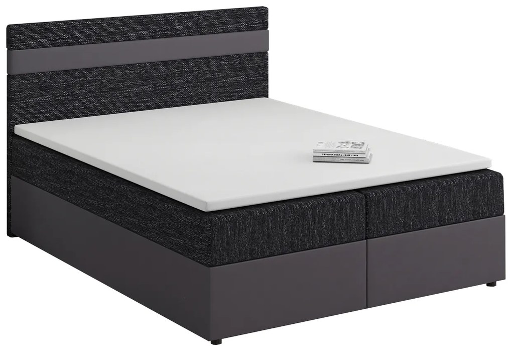 Pat matrimonial Boxspring 140x200 cm Mimosa Comfort (șuvițat Negru + Gri închis) (cu somieră și saltea). 1056228