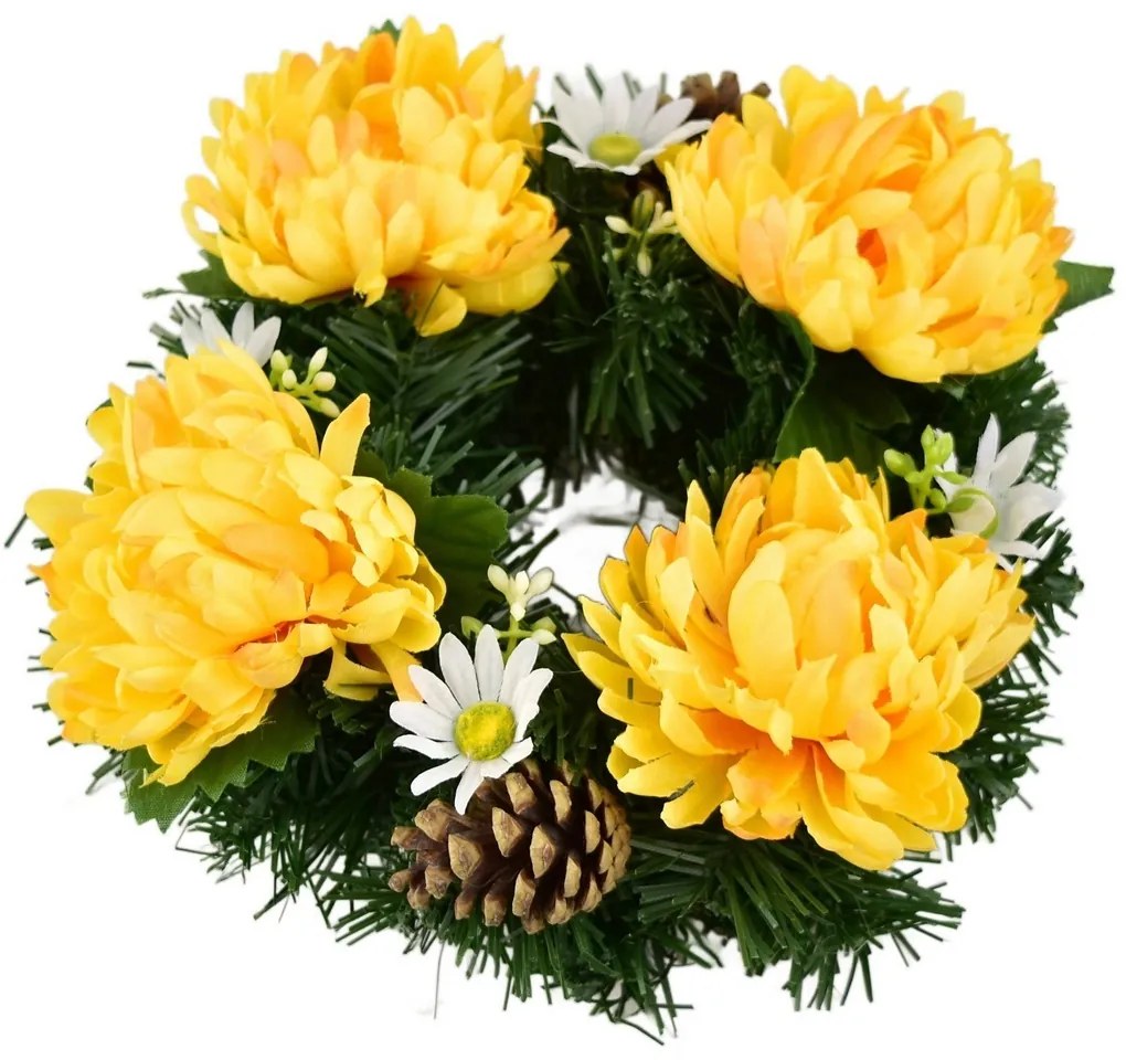 Coroană funerară Crizanteme galbene, 20 cm