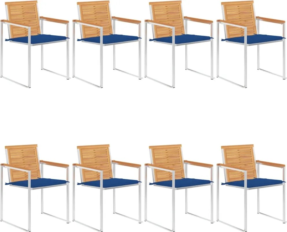 vidaXL Scaune de grădină cu perne, 8 buc., lemn masiv de tec