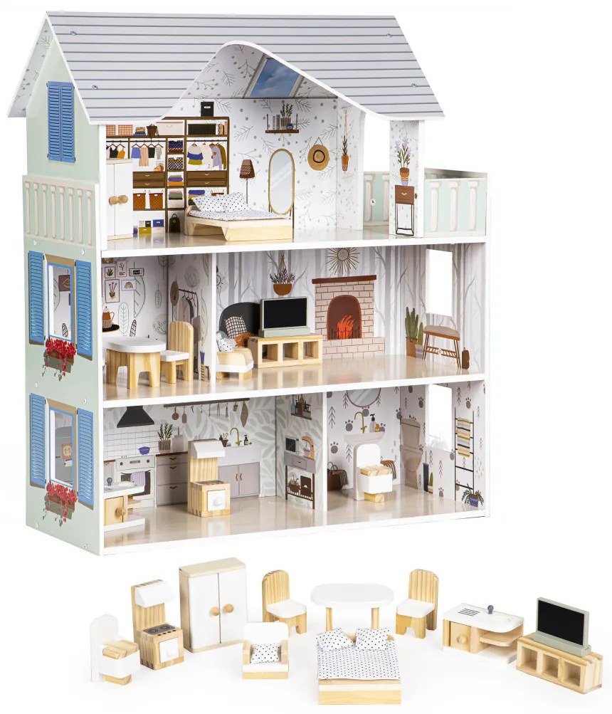 Casa de păpuși Emma cu mobilier de reședință