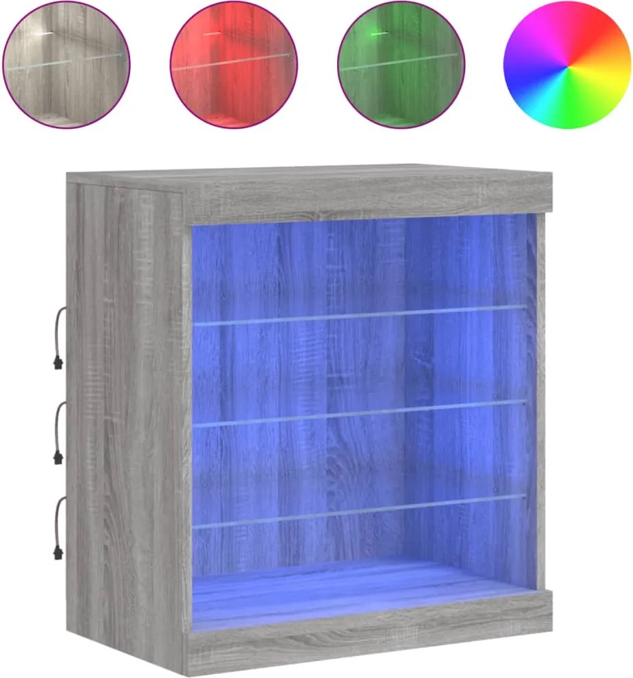 vidaXL Servantă cu lumini LED, gri sonoma, 60,5x37x67 cm