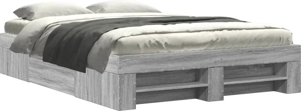 vidaXL Cadru de pat, gri sonoma, 140x190 cm, lemn prelucrat