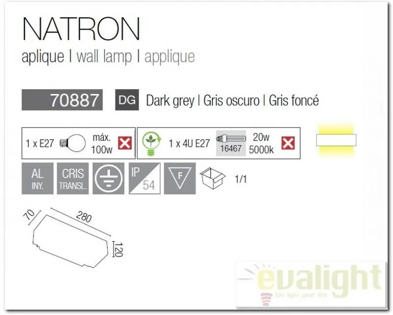 Aplica de perete exterior IP54 Natron 70887