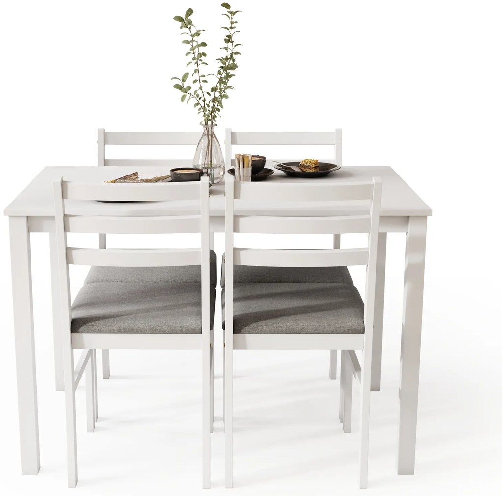 MAZZONI EXPORT Set TORINO masă + 4 scaune Alb/Gri deschis (material Sawana 21) - SET DE LEMN PENTRU BUCĂTĂRIE/SUFRAGERIE