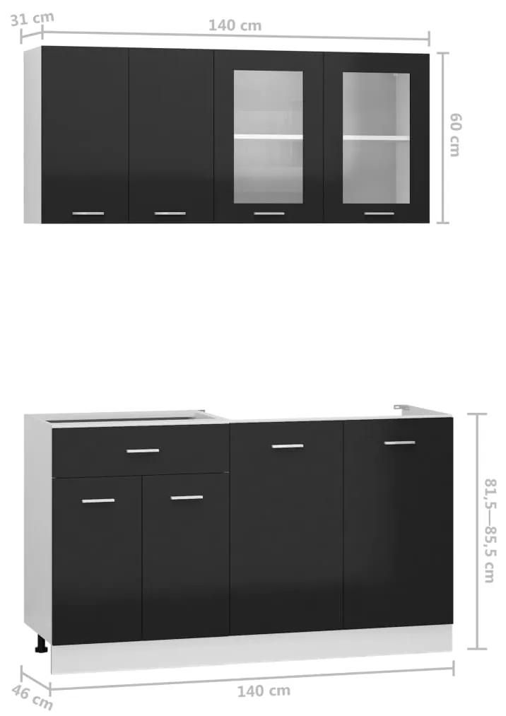 Set dulapuri de bucatarie, 4 piese, negru extralucios, PAL negru foarte lucios, fara blat de lucru, 1