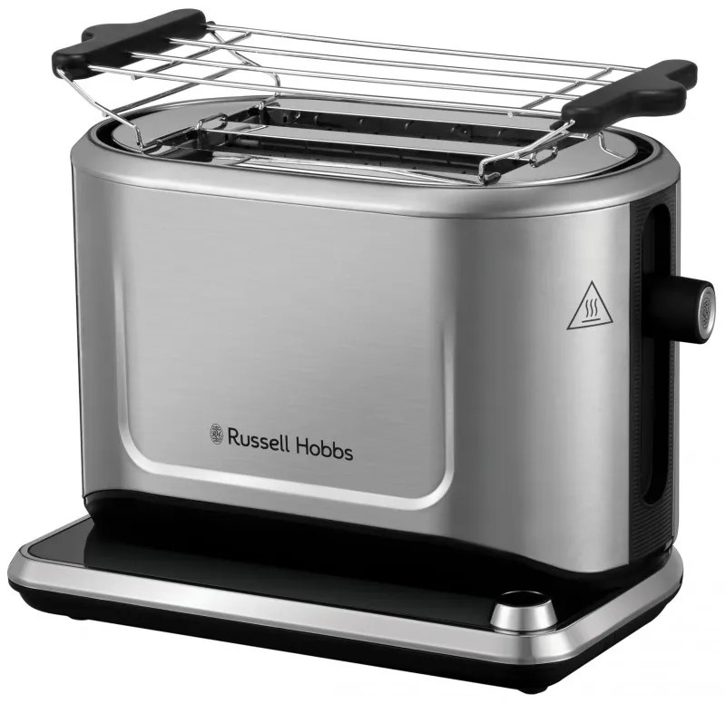 Prajitor de paine Russell Hobbs Attentiv 26210-56, 1640W, 2 felii, 6 trepte, Centrare, Control tactil, LED, Depozitare, Fara BPA si PFAS, Inox/Negru