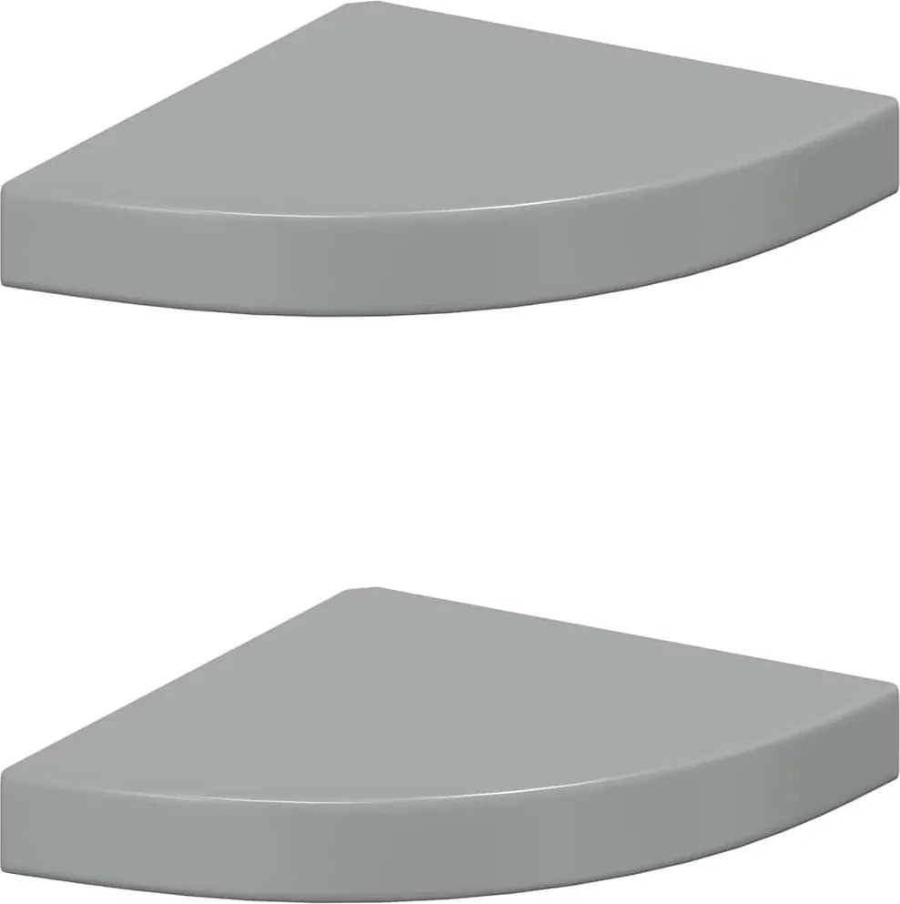 vidaXL Rafturi colț perete, 2 buc., gri extralucios, 25x25x3,8 cm, MDF