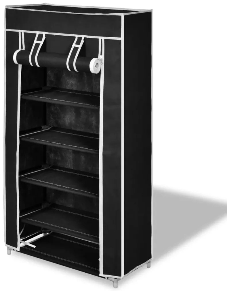 vidaXL Dulap pantofi material textil cu capac, negru, 58x 28x106 cm