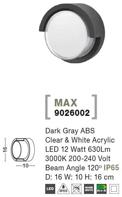 Aplica LED exterior IP65 MAX 16cm NVL-9026002