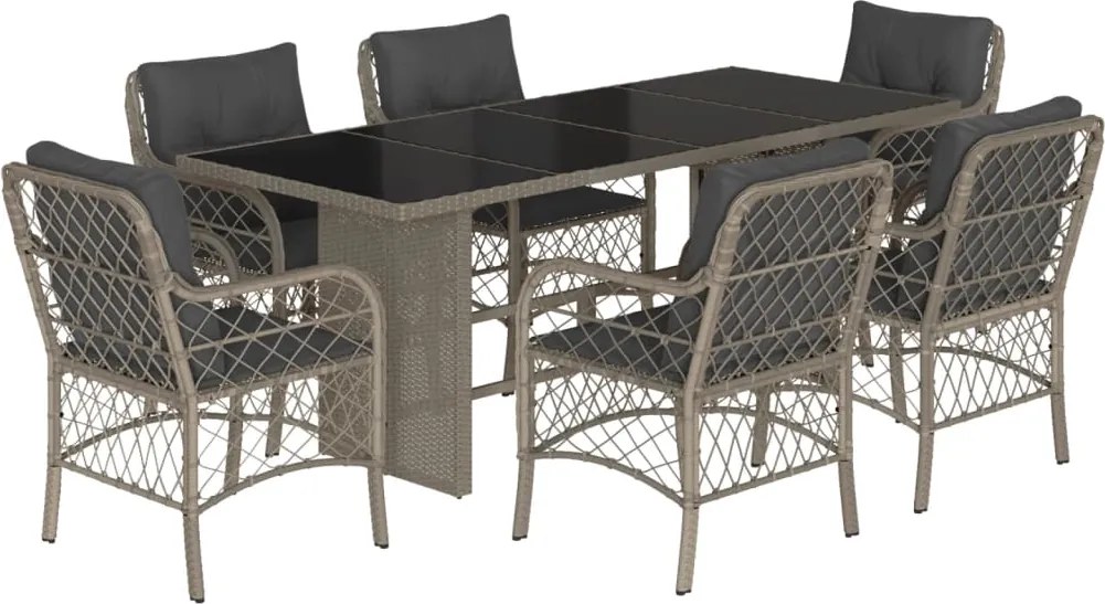 vidaXL Set mobilier de grădină cu perne, 7 piese gri deschis poliratan