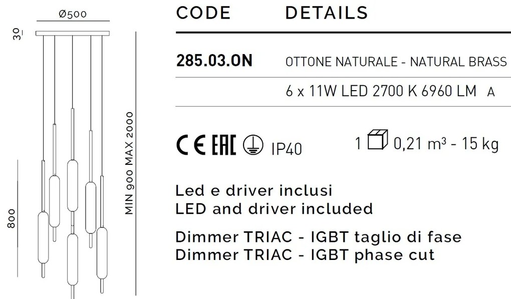 Lustra cu 6 pendule LED design LUX, fabricat manual TYPHA