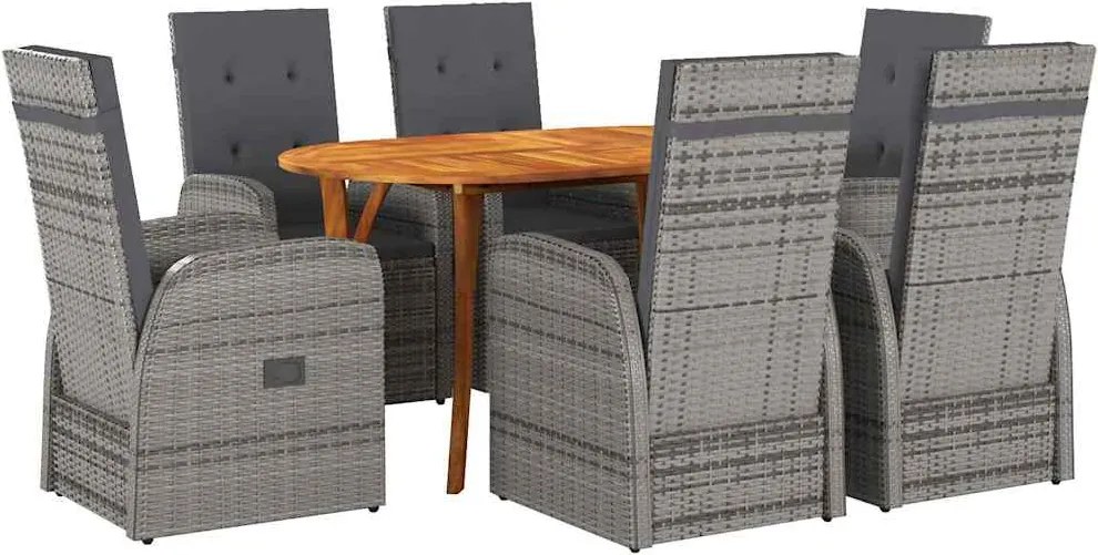 vidaXL Set de masă pentru grădină 7 pcs Gri poliratan