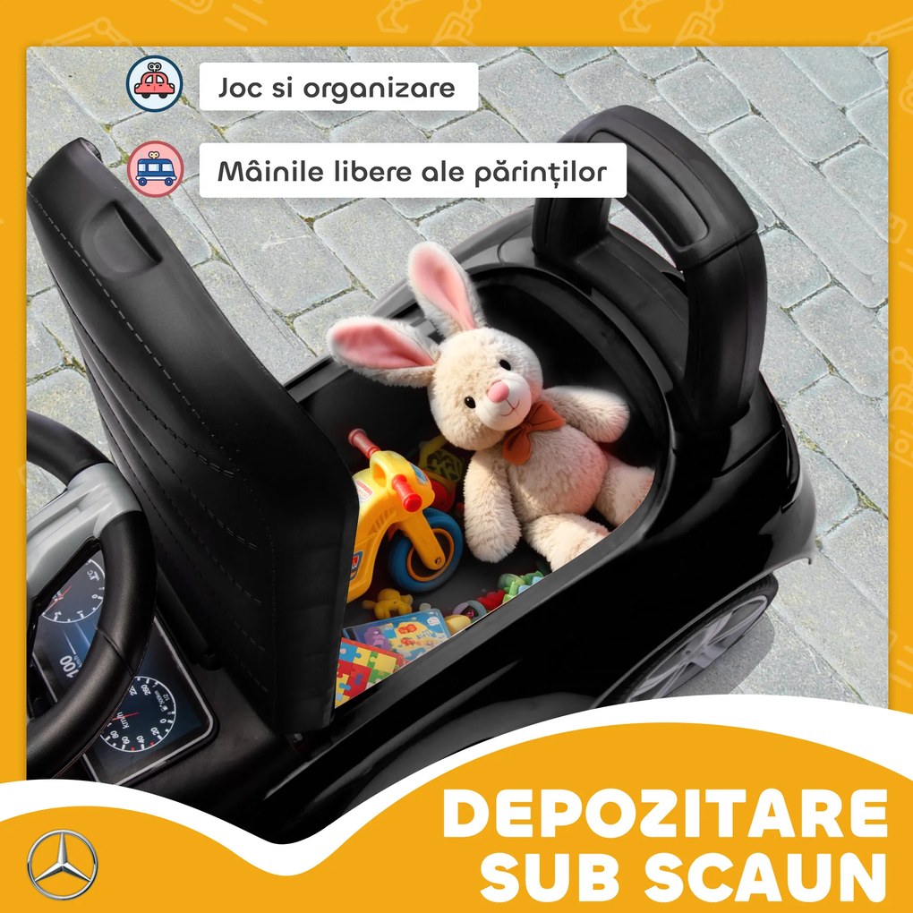 AIYAPLAY Mașinuță Electrică pentru Copii Licență Mercedes Benz cu Claxon și Spațiu Portaoggetti, 65x28x39 cm, Negru | Aosom Romania