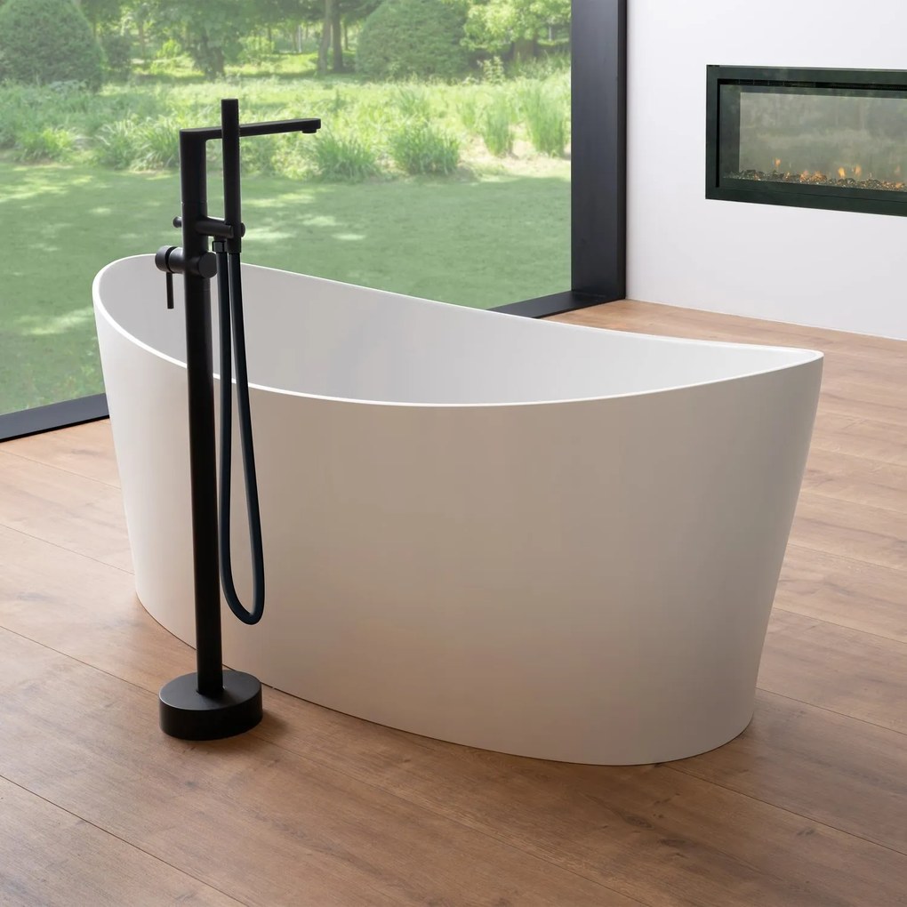 Cada baie freestanding ovala, compozit, 160 x 71 cm, Foglia Wave
