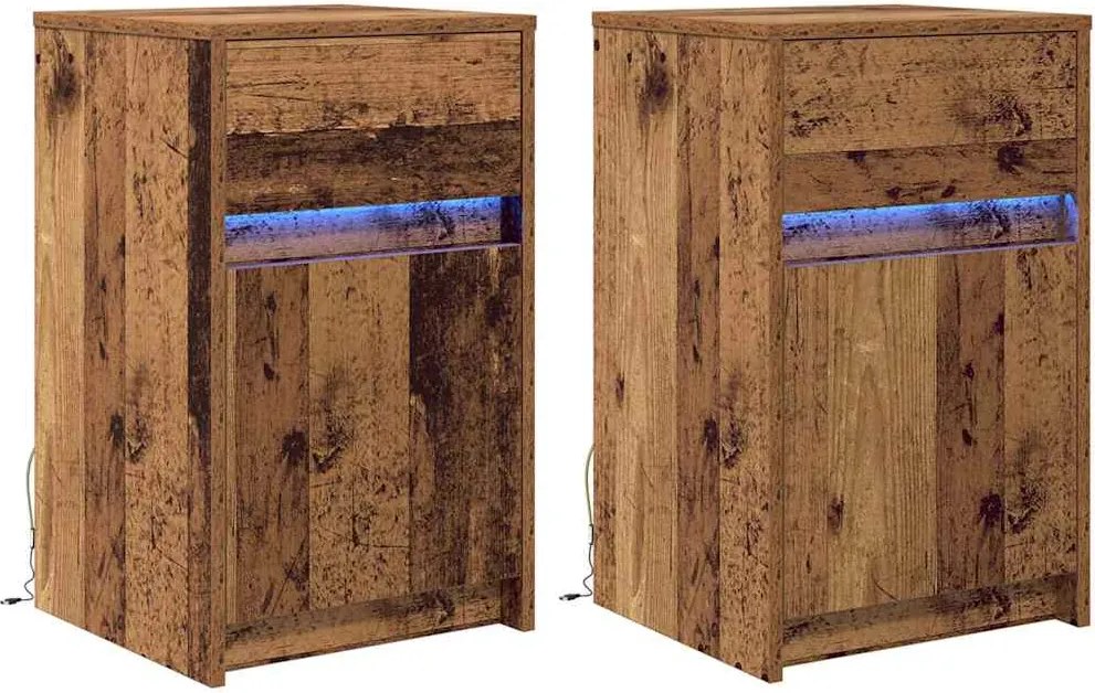 vidaXL Noptieră LED 2 pcs Lemn vechi 38 x 34 x 61 cm Lemn compozit