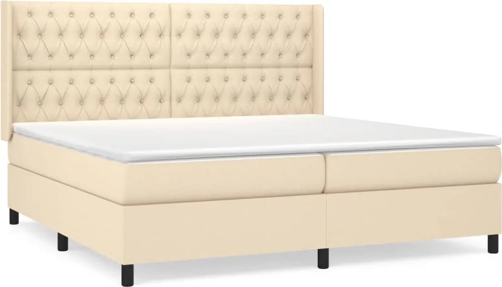 vidaXL Pat box spring cu saltea, crem, 200x200 cm, textil