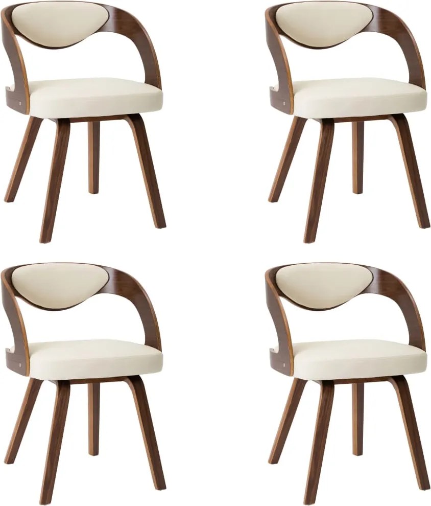 vidaXL Scaune de bucătărie, 4 buc, crem, lemn curbat & piele ecologică