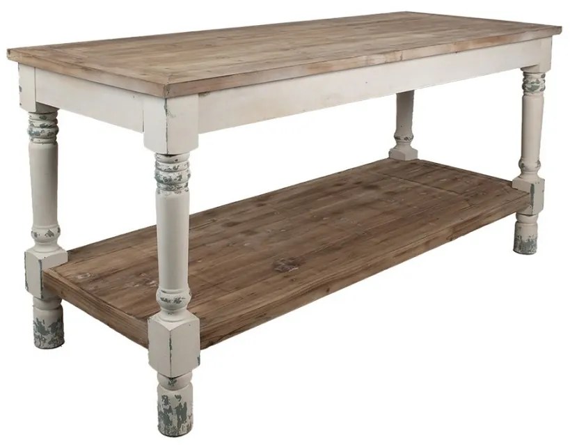 Masă de prezentare shabby chic, cu finisaj alb antichizat, Clarisse, 180x70x85 cm