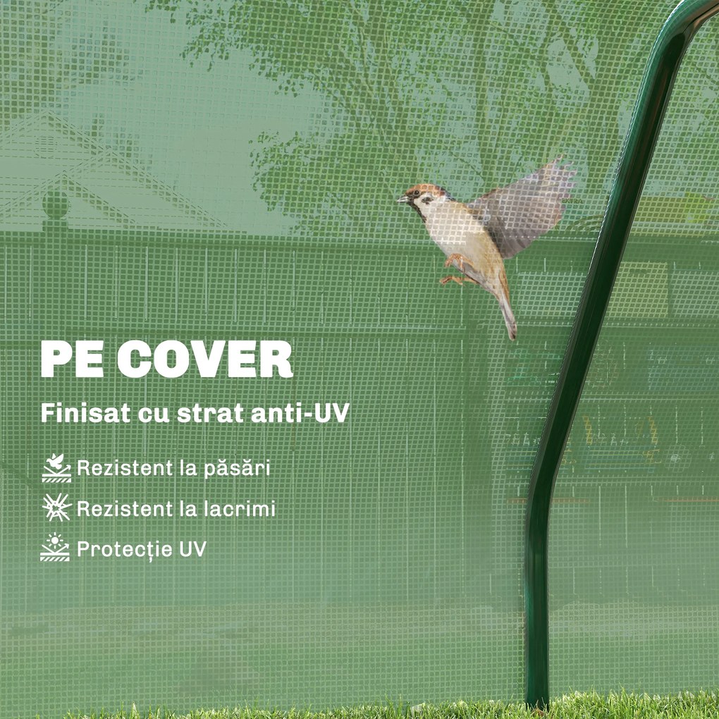 Sera Tunel Outsunny din Otel si cu Capac din PVC, 200x100x80 cm, Transparent si Verde | Aosom Romania