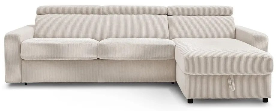 Colțar crem extensibil cu tapițerie din catifea reiată (cu colț variabil) Monaco – Bobochic Paris