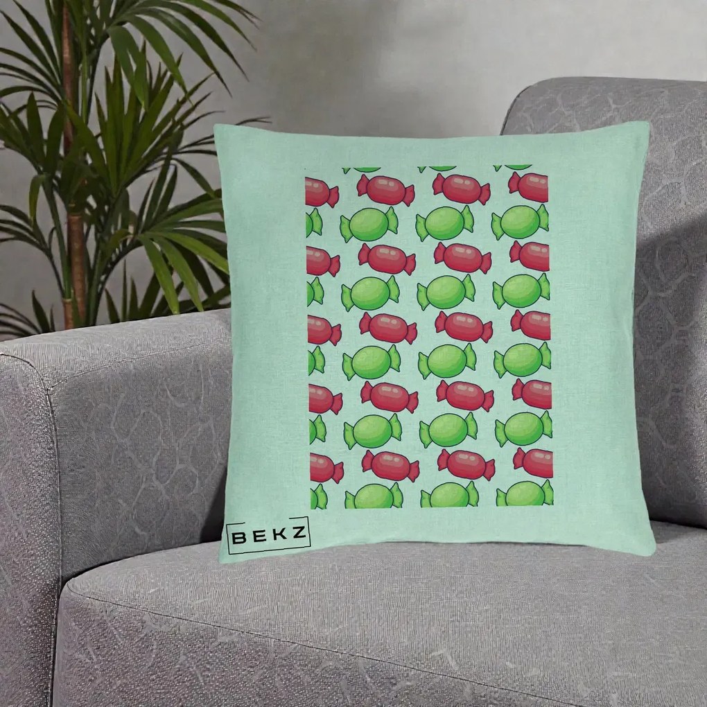 Perna Decorativa Bomboane Craciun Pattern, 40x40 cm, Verde Menta, Husa Detasabila, Perna Inclusa, BEKZ®