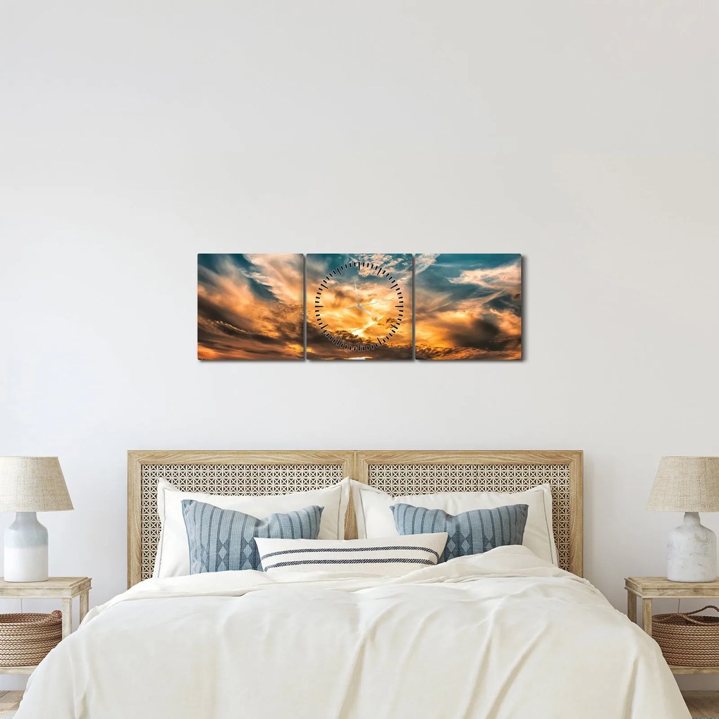Tablou cu nori (cu ceas) (90x30 cm)