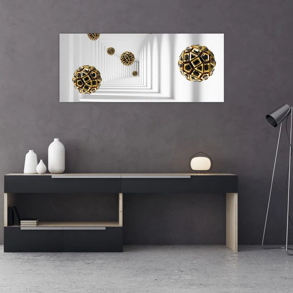 Tablou abstract cu mingi de fotbal (120x50 cm)
