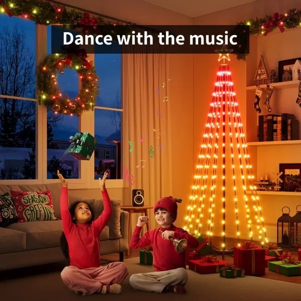 Govee-LED RGBIC Brad de Crăciun cu stea LED/15W/230V IP65 1,8m Matter Wi-Fi