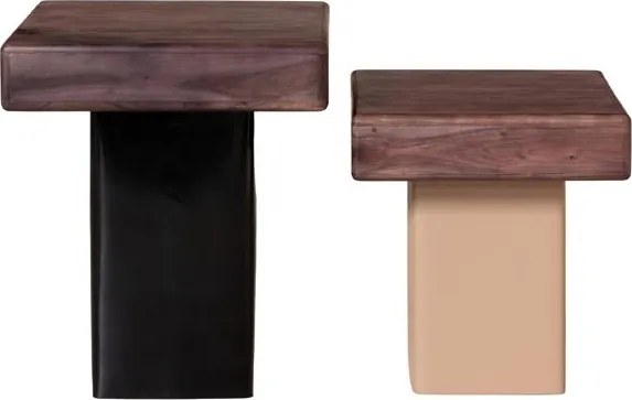 Set 2 masute laterale din metal din lemn de mango , "Coffee Cream"