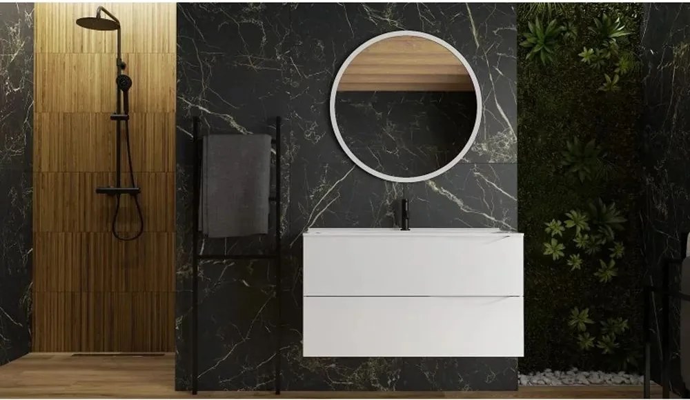 Dulap baza suspendat Rune Asger 2 sertare 100 cm alb lucios
