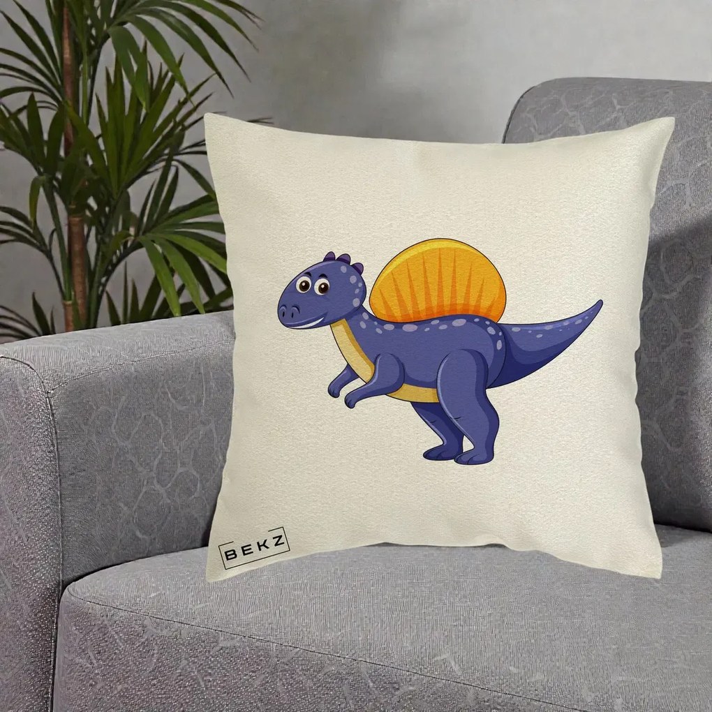 Perna Decorativa Spinozaur Kawaii, 40x40 cm, Ecru, Husa Detasabila, Perna Inclusa, BEKZ®