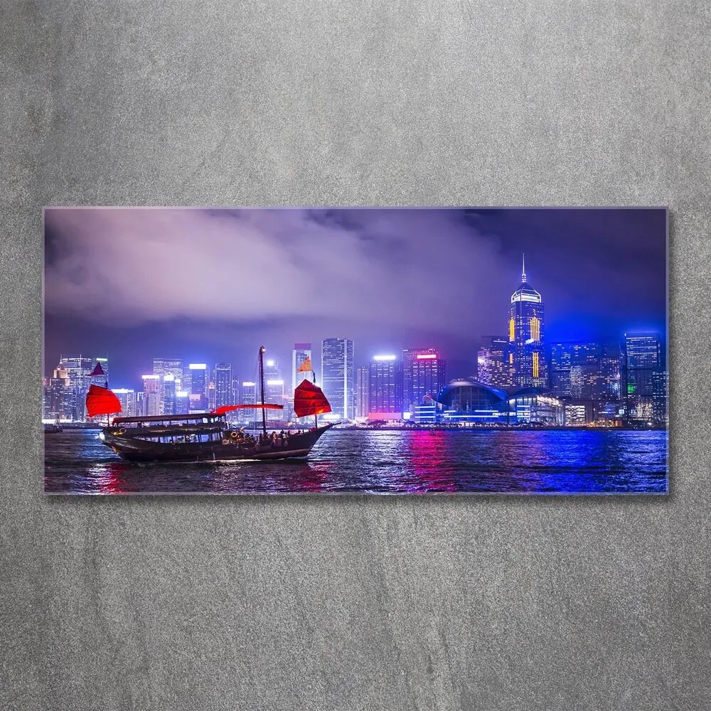 Pictura pe sticlă acrilică Hong kong pe timp de noapte