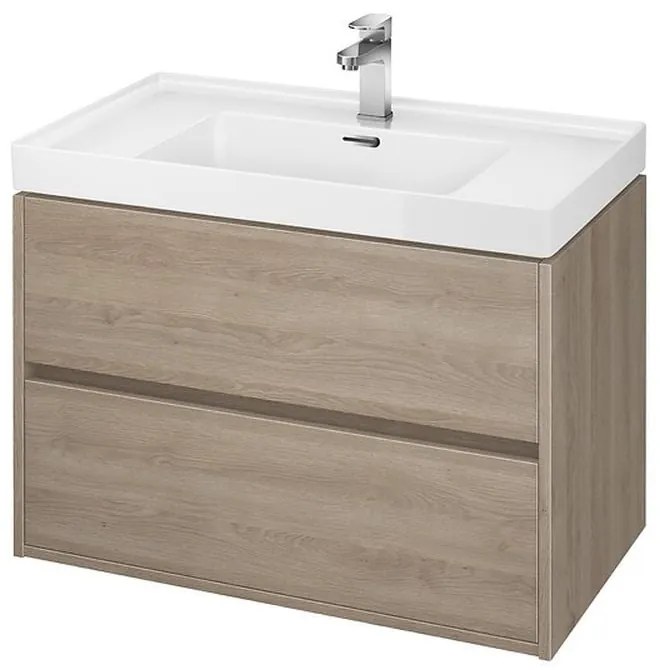 Dulap baie suspendat Cersanit Crea pentru lavoar incastrabil, 80 cm, stejar Stejar