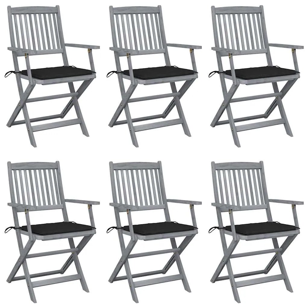 vidaXL Scaune pliante de exterior cu perne 6 buc. lemn masiv de acacia