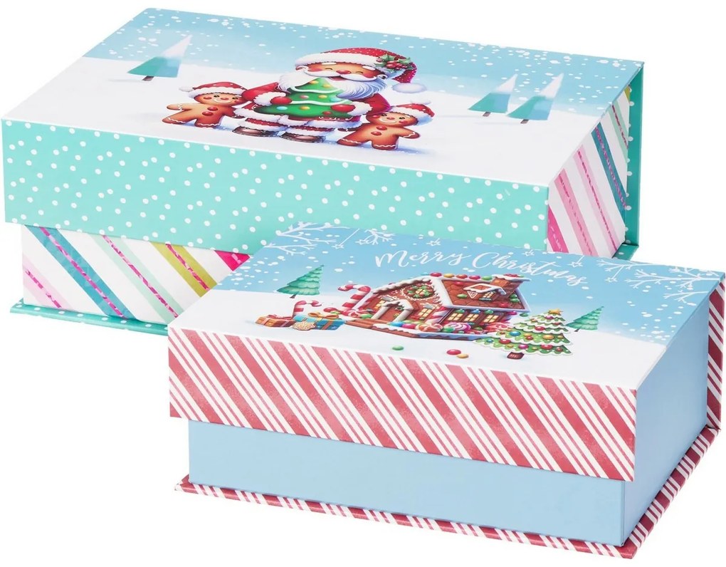 Set de 2 cutii de Crăciun Cookieman cu dungi