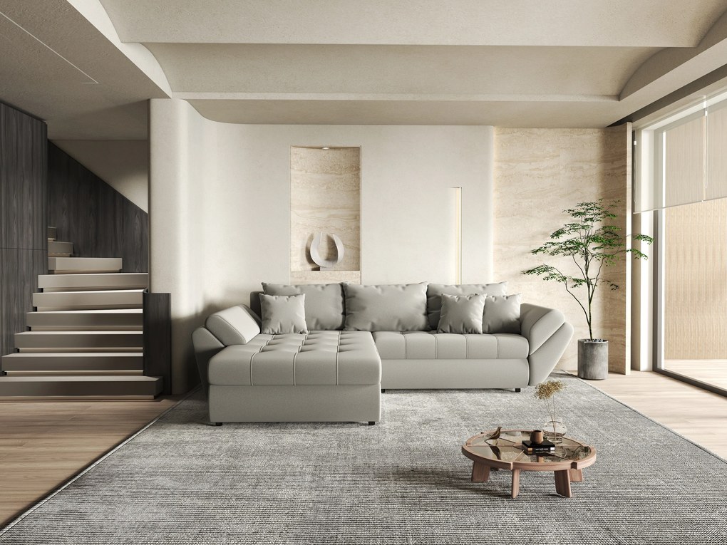 Colțar extensibil dumonde cu ladă de depozitare si sezut confortabil din spuma high-density, Loana Royal Grey 270x185 cm